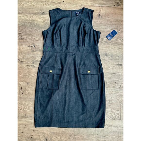 Chaps Dresses & Skirts - NWT Chaps Womens Size 16 Sheath Dress Dark Wash Utility Pockets Sleeveless